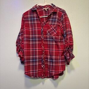 ⭐️ 3/$21 ⭐️ Hester & Orchard Red Blue Button Down Plaid Shirt Roll Up Sleeves